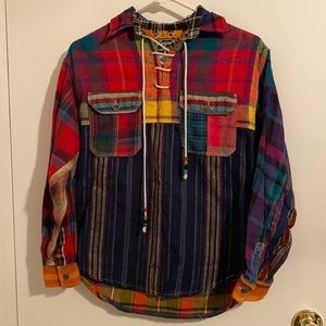 Vintage Boho Hippie Plaid Patchwork Pullover Small